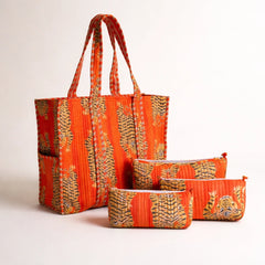 Handcrafted Tote Bag & Cosmetic Bags Set (3 Pieces)