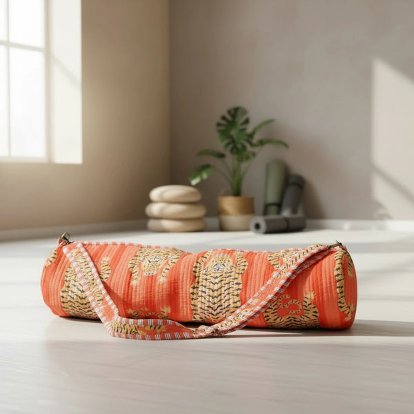 Wellness & Yoga – Hand-Printed Recycled Cotton Yoga Bag (Wild Sunset)